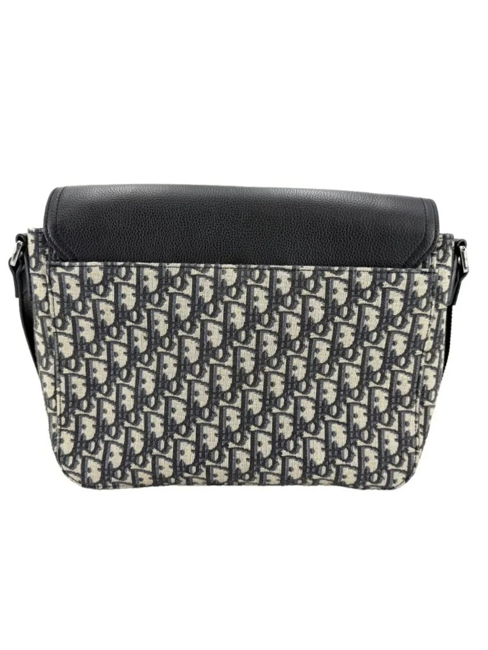 Dior Shoulder Bag with Oblique Saddle Flap Crossbody Leather Canvas Black Beige